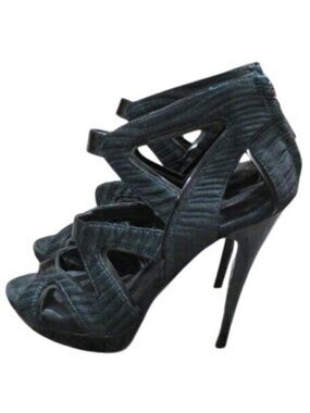 Aperlai Greenish Black Cutout Peep Toe Heeled Stilettos Heels Sandals Sz 37 US 7